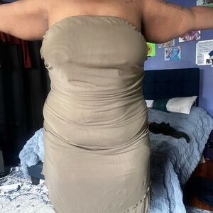 Cider Tan Strapless Ruched Bodycon Dress